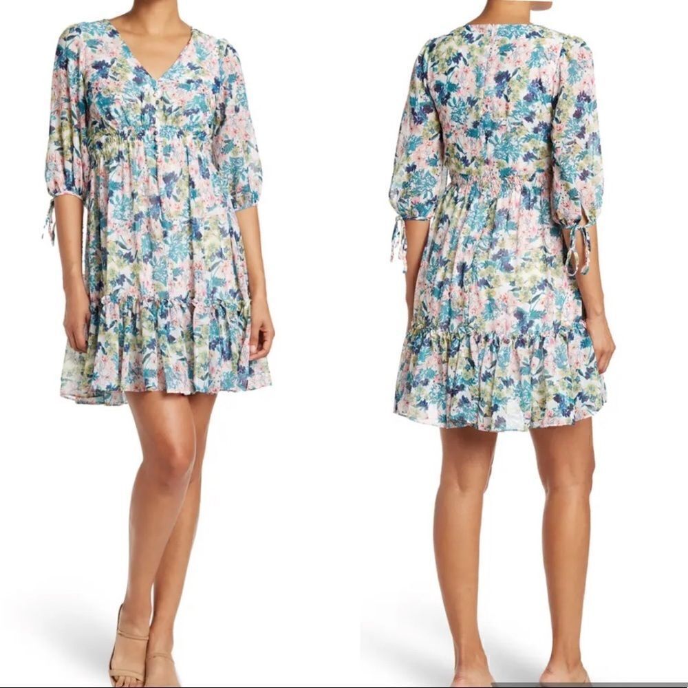 Taylor Floral Midi Dress - Blue, Pink, Green